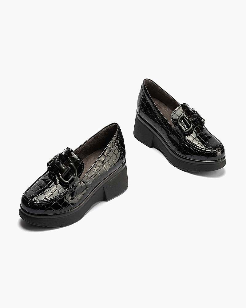 Mocasín Pitillos de mujer en piel coco Negro