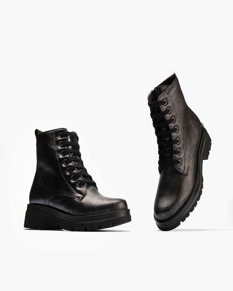 Bota Militar Pitillos de mujer en piel laminada Antracita