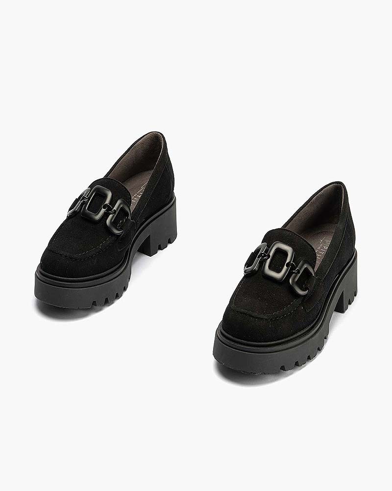 Mocasín Pitillos de mujer en ante Negro