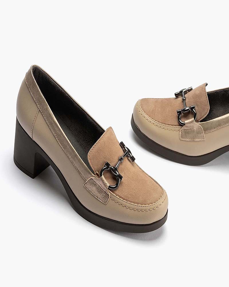 Mocasín Pitillos de mujer combinado Piedra