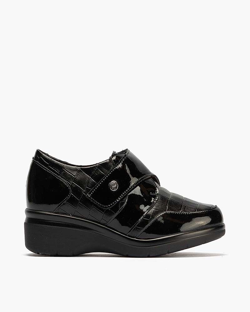 Blucher Pitillos de mujer con velcro en piel coco Negro