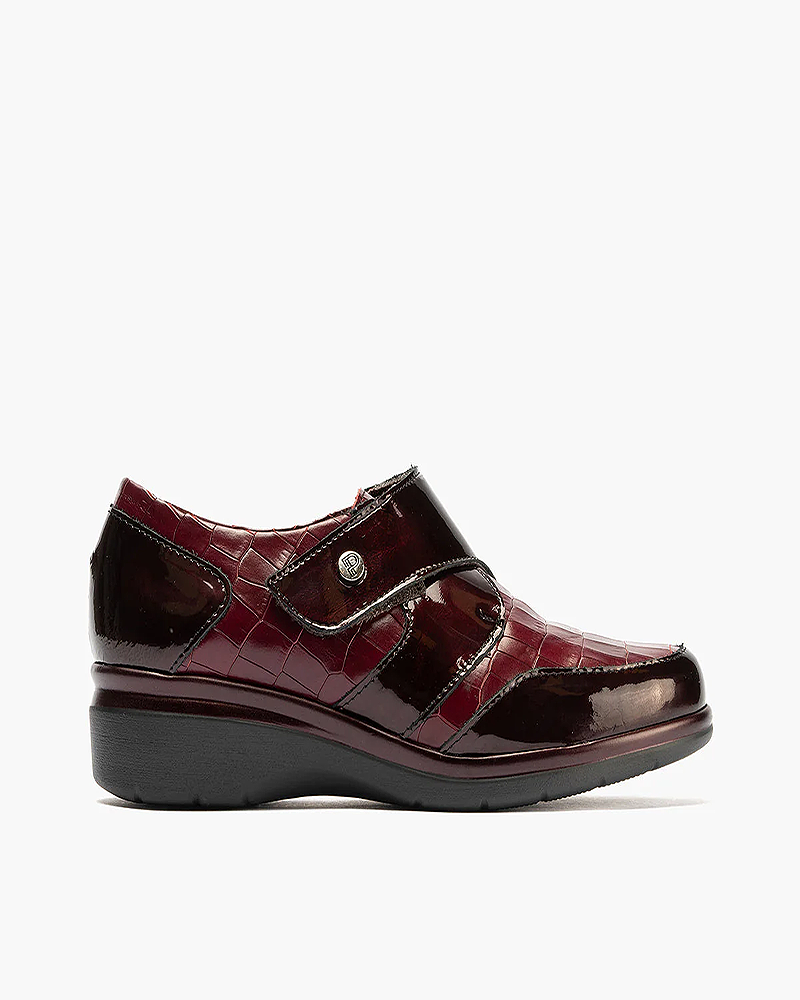 Blucher Pitillos de mujer con velcro en piel coco Burdeos