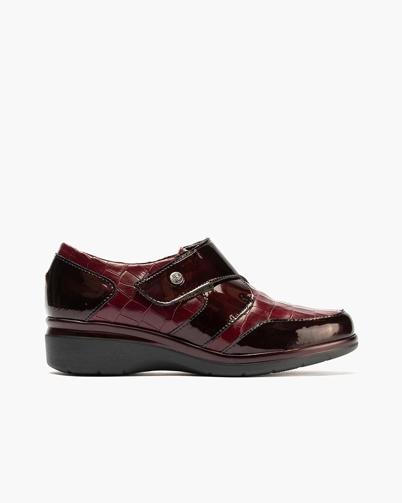 Blucher Pitillos de mujer con velcro en piel coco Burdeos