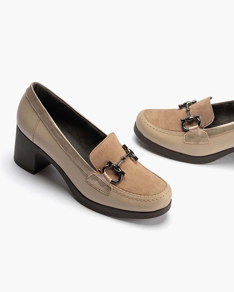 Mocasín Pitillos de mujer combinado Piedra