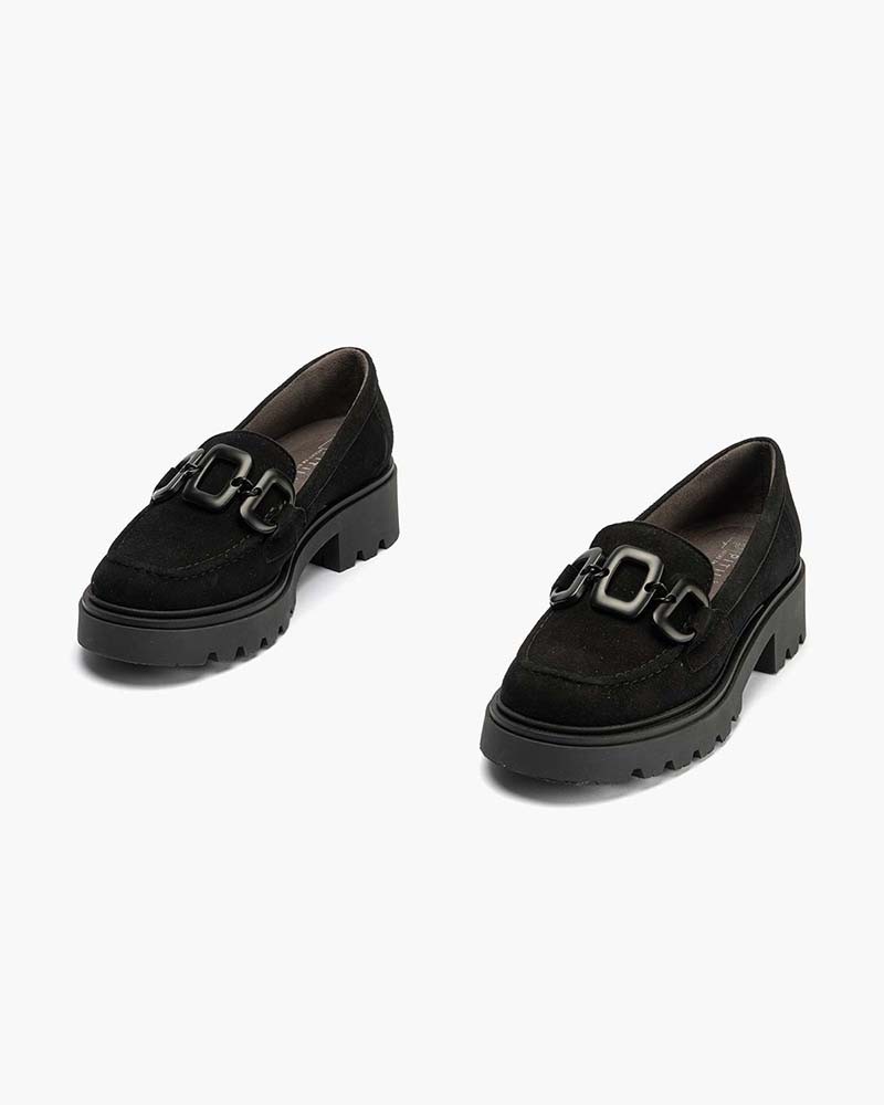 Mocasín Pitillos de mujer en ante Negro