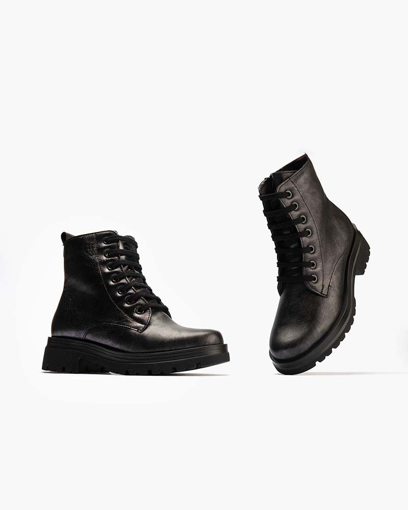 Bota Militar Pitillos de mujer en piel laminada Antracita