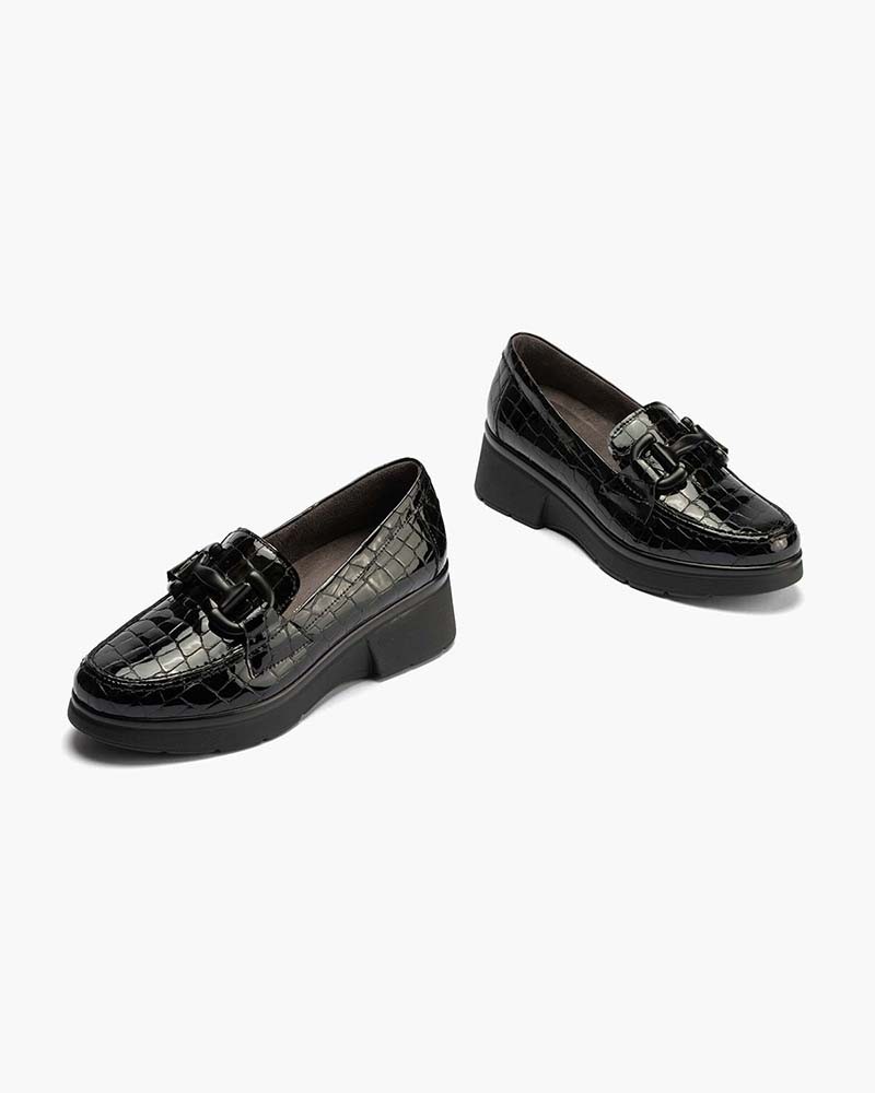 Mocasín Pitillos de mujer en piel coco Negro