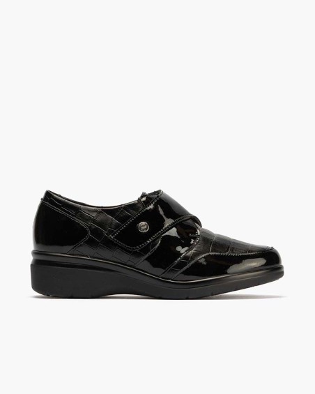 Blucher Pitillos de mujer con velcro en piel coco Negro