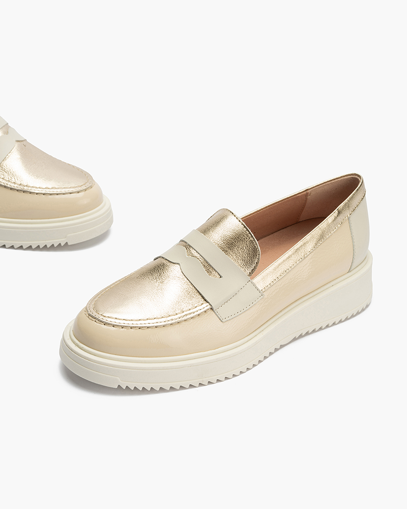 Mocasín Pitillos de mujer bajo combinado Crema