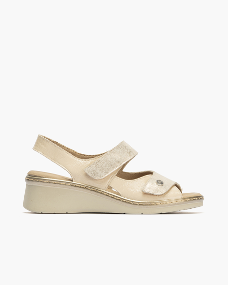 Sandalia confort Plus Pitillos de mujer con doble velcro Crema