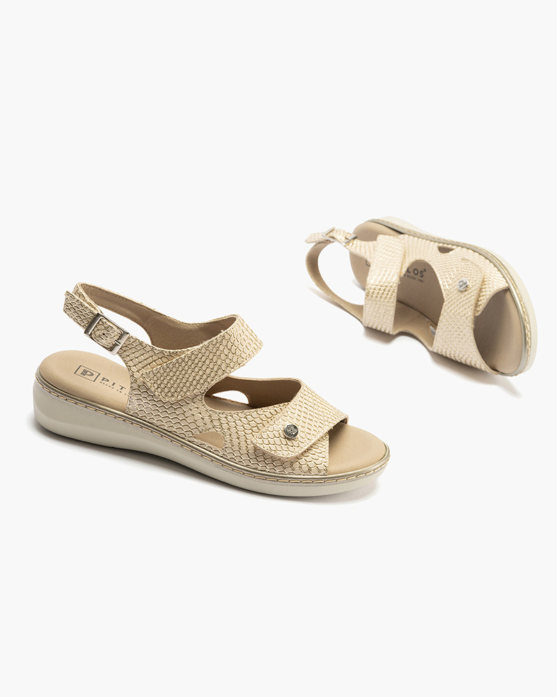 Sandalia confort Pitillos de mujer con doble velcro Oro