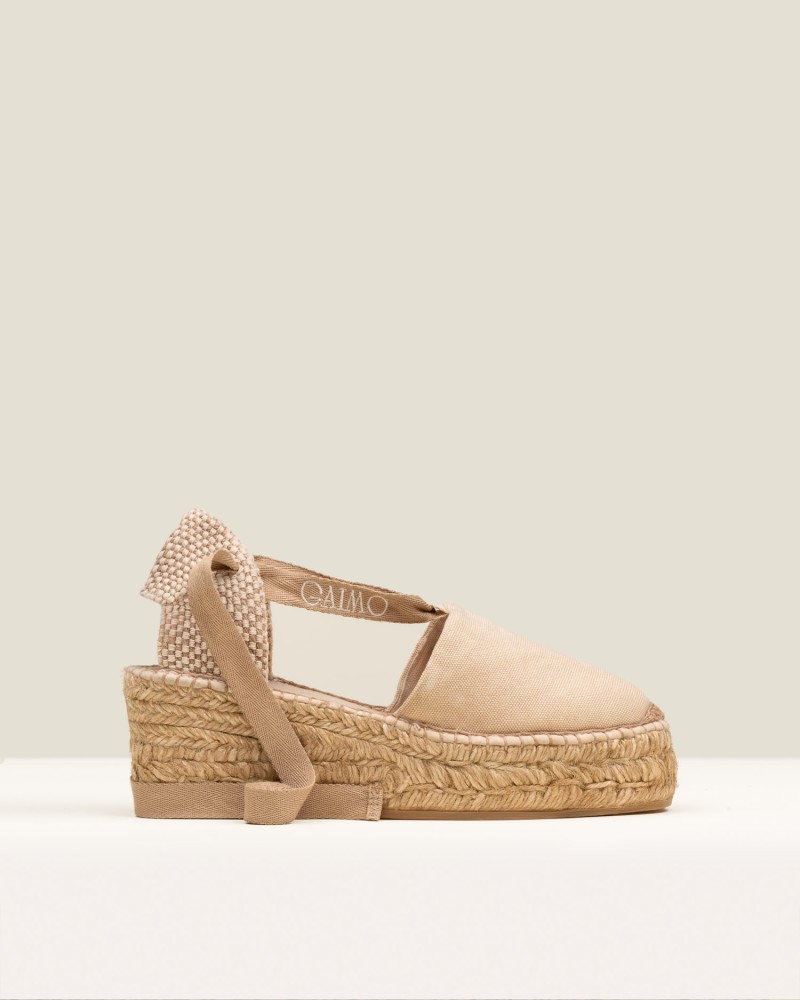 Alpargata Gaimo de mujer de cuña baja en lona con cintas Beige 1