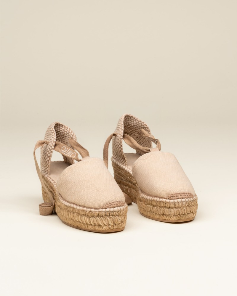 Alpargata Gaimo de mujer de cuña baja en lona con cintas Beige 3