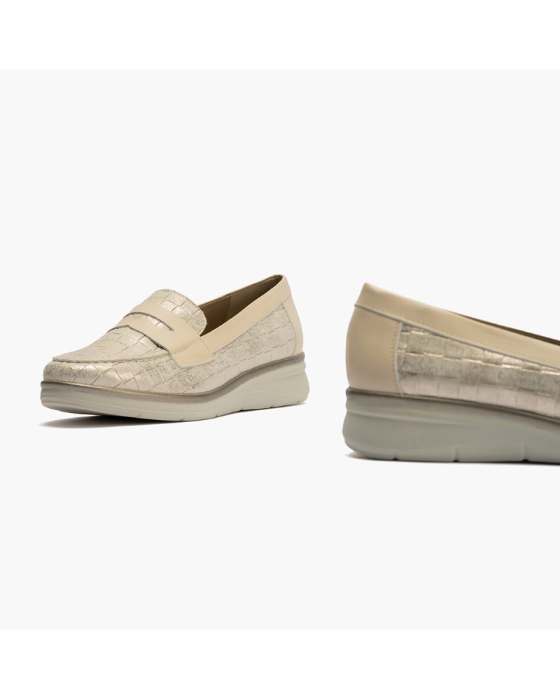 Mocasín confort de Pitillos con antifaz en piel fantasía Oro 5