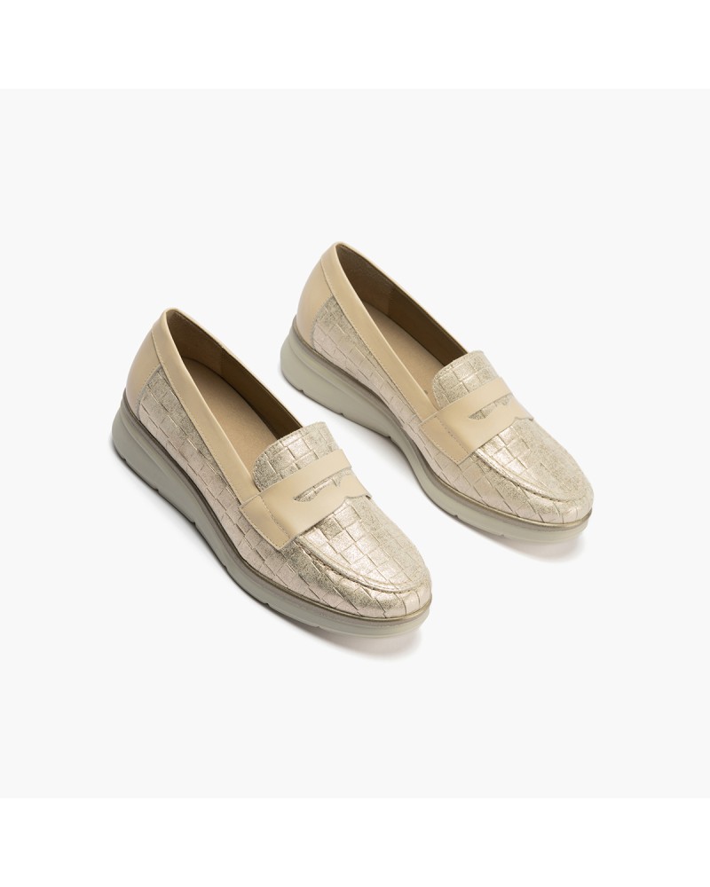 Mocasín confort de Pitillos con antifaz en piel fantasía Oro 4
