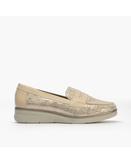 Mocasín confort de Pitillos con antifaz en piel fantasía Oro 1