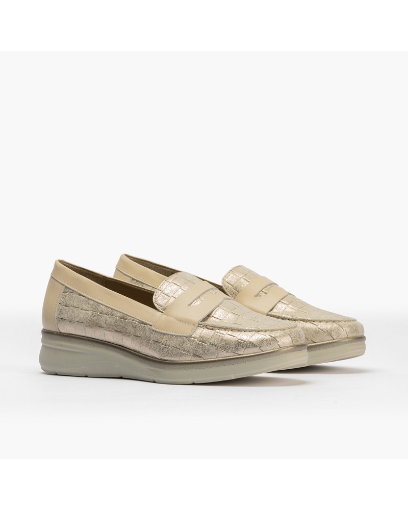 Mocasín confort de Pitillos con antifaz en piel fantasía Oro 2