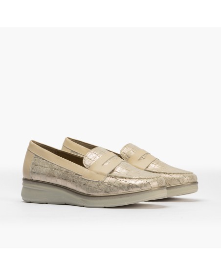 Mocasín confort de Pitillos con antifaz en piel fantasía Oro 2