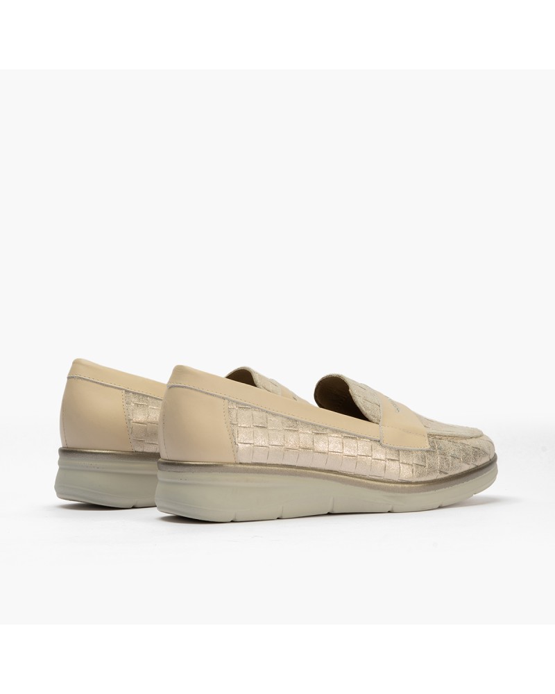 Mocasín confort de Pitillos con antifaz en piel fantasía Oro 3
