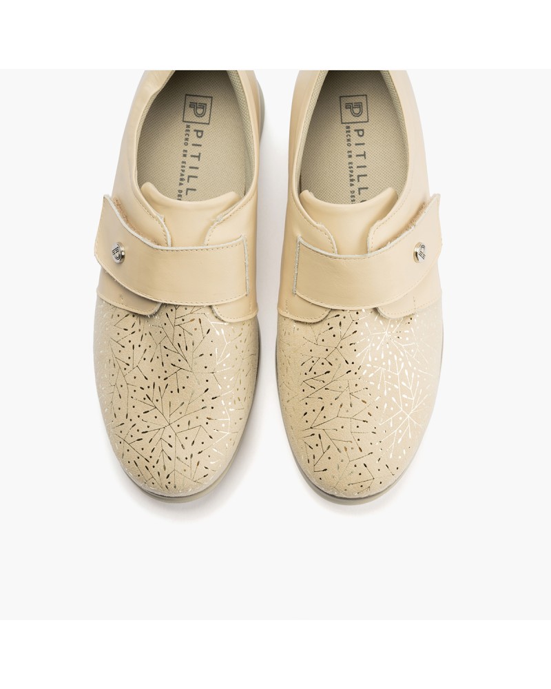 Blucher extra confort Pitillos de mujer ancho especial en napa y lycra Crema 4