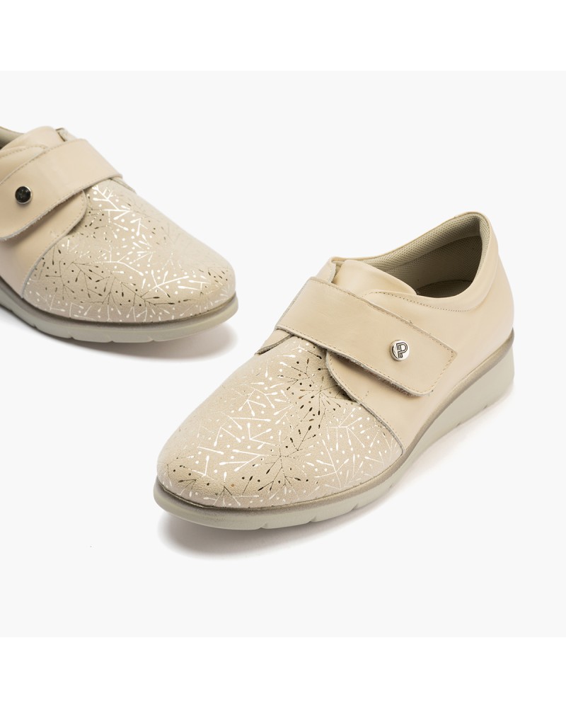 Blucher extra confort Pitillos de mujer ancho especial en napa y lycra Crema 5
