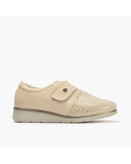 Blucher extra confort Pitillos de mujer ancho especial en napa y lycra Crema 1