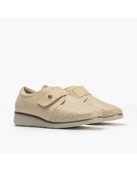 Blucher extra confort Pitillos de mujer ancho especial en napa y lycra Crema 2