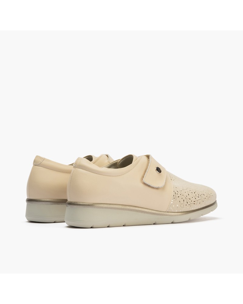 Blucher extra confort Pitillos de mujer ancho especial en napa y lycra Crema 3