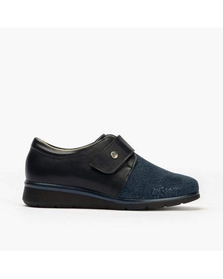 Blucher extra confort Pitillos de mujer ancho especial en napa y lycra Marino 1
