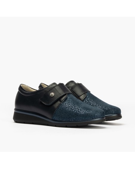 Blucher extra confort Pitillos de mujer ancho especial en napa y lycra Marino 2