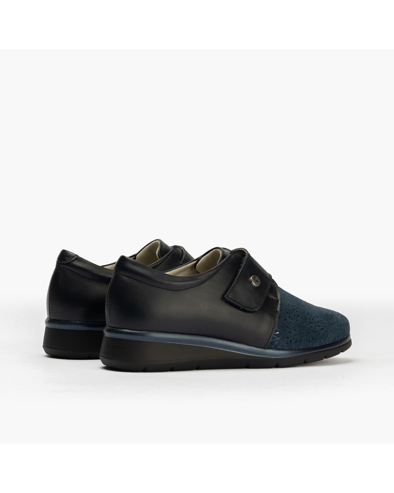 Blucher extra confort Pitillos de mujer ancho especial en napa y lycra Marino 3
