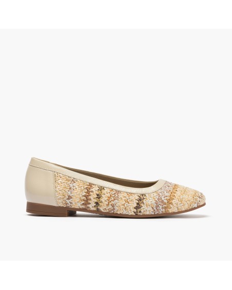 Manoletina plana Pitillos de mujer en rafia multicolor Crema 1