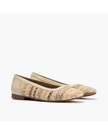 Manoletina plana Pitillos de mujer en rafia multicolor Crema 2