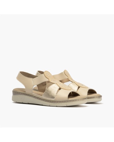 Sandalia confort Pitillos de mujer combinada con elásticos Crema 2