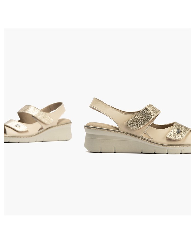 Sandalia confort plus Pitillos de mujer con doble velcro Crema 4