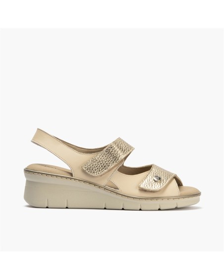 Sandalia confort plus Pitillos de mujer con doble velcro Crema 1