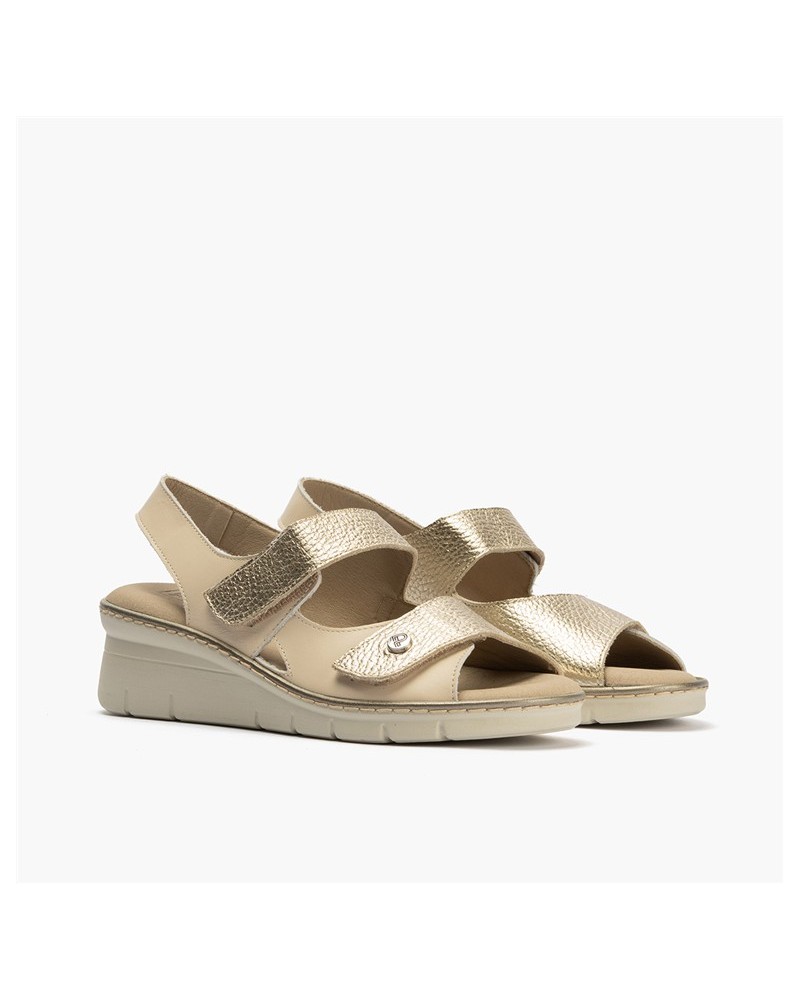 Sandalia confort plus Pitillos de mujer con doble velcro Crema 2