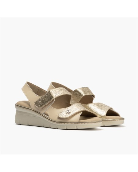 Sandalia confort plus Pitillos de mujer con doble velcro Crema 2