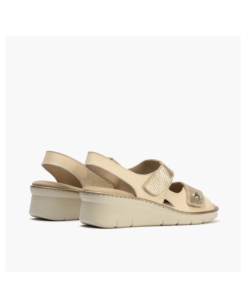 Sandalia confort plus Pitillos de mujer con doble velcro Crema 3