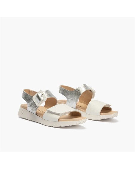 Sandalia sneaker con doble velcro combinada Blanco/Plata 2