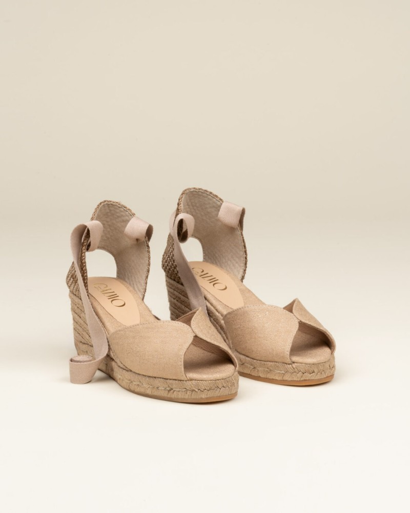Alpargata Gaimo de mujer con cuña media abierta adelante Beige 3