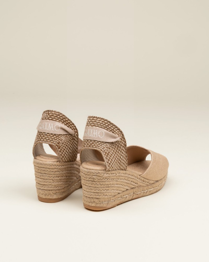 Alpargata Gaimo de mujer con cuña media abierta adelante Beige 4