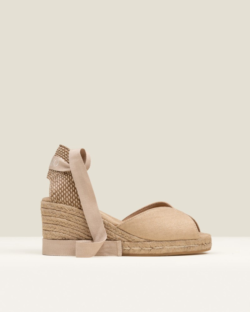 Alpargata Gaimo de mujer con cuña media abierta adelante Beige 1