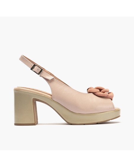 Sandalia de tacón con plataforma Pitillos de mujer con flor tridimensional Nude 1