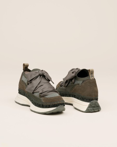 Sneaker Gaimo de mujer de piel con calcetín y lazo Verde 2