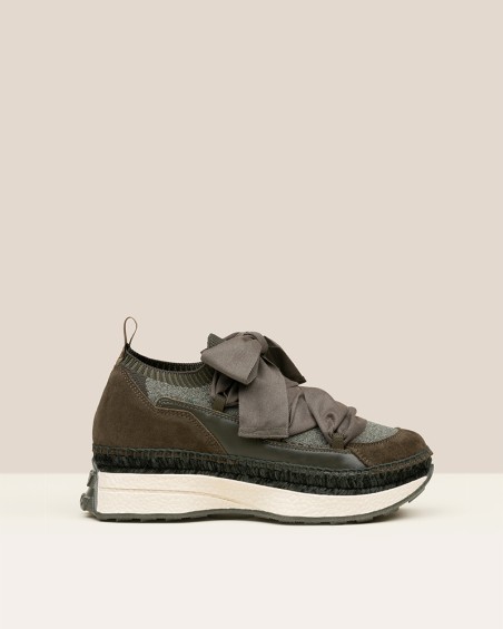Sneaker Gaimo de mujer de piel con calcetín y lazo Verde 1