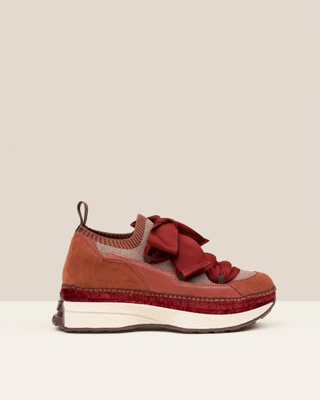 Sneaker Gaimo de mujer de piel con calcetín y lazo Granate 1