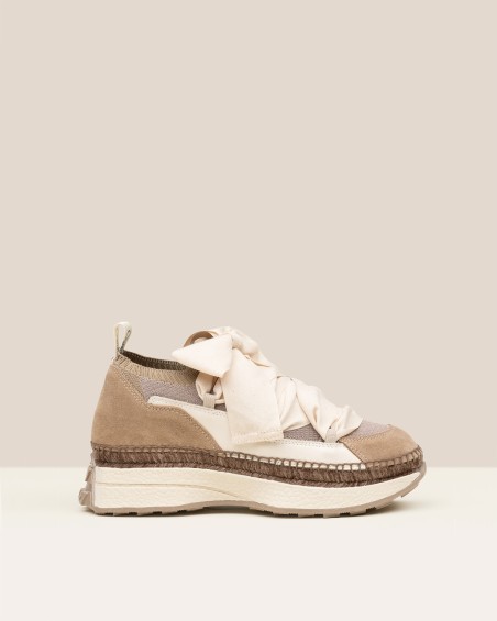 Sneaker Gaimo de mujer de piel con calcetín y lazo Beige 1