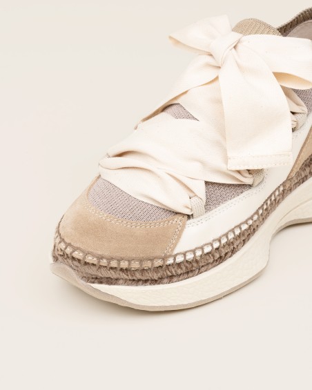 Sneaker Gaimo de mujer de piel con calcetín y lazo Beige 2