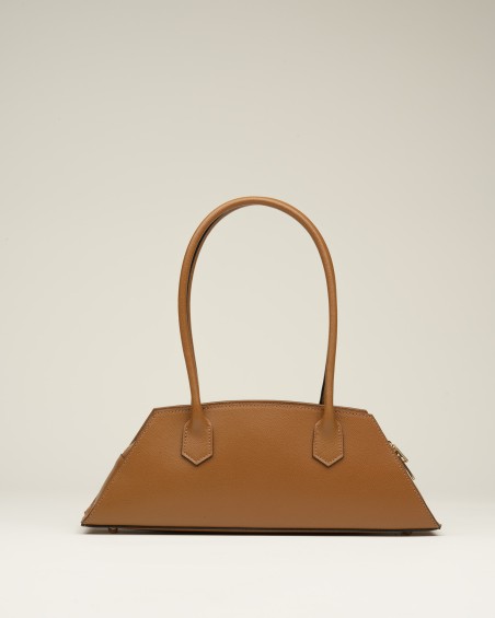 Bolso De Hombro Rígido Color Cuero 1